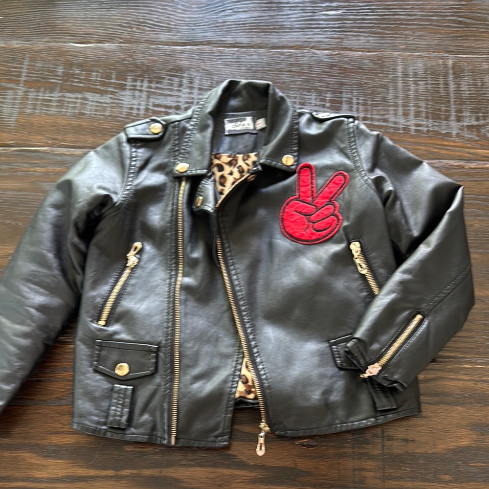 Lola & The Boys Vegan “All About the Patch” Black Leather Jacket. Size 8 kids.